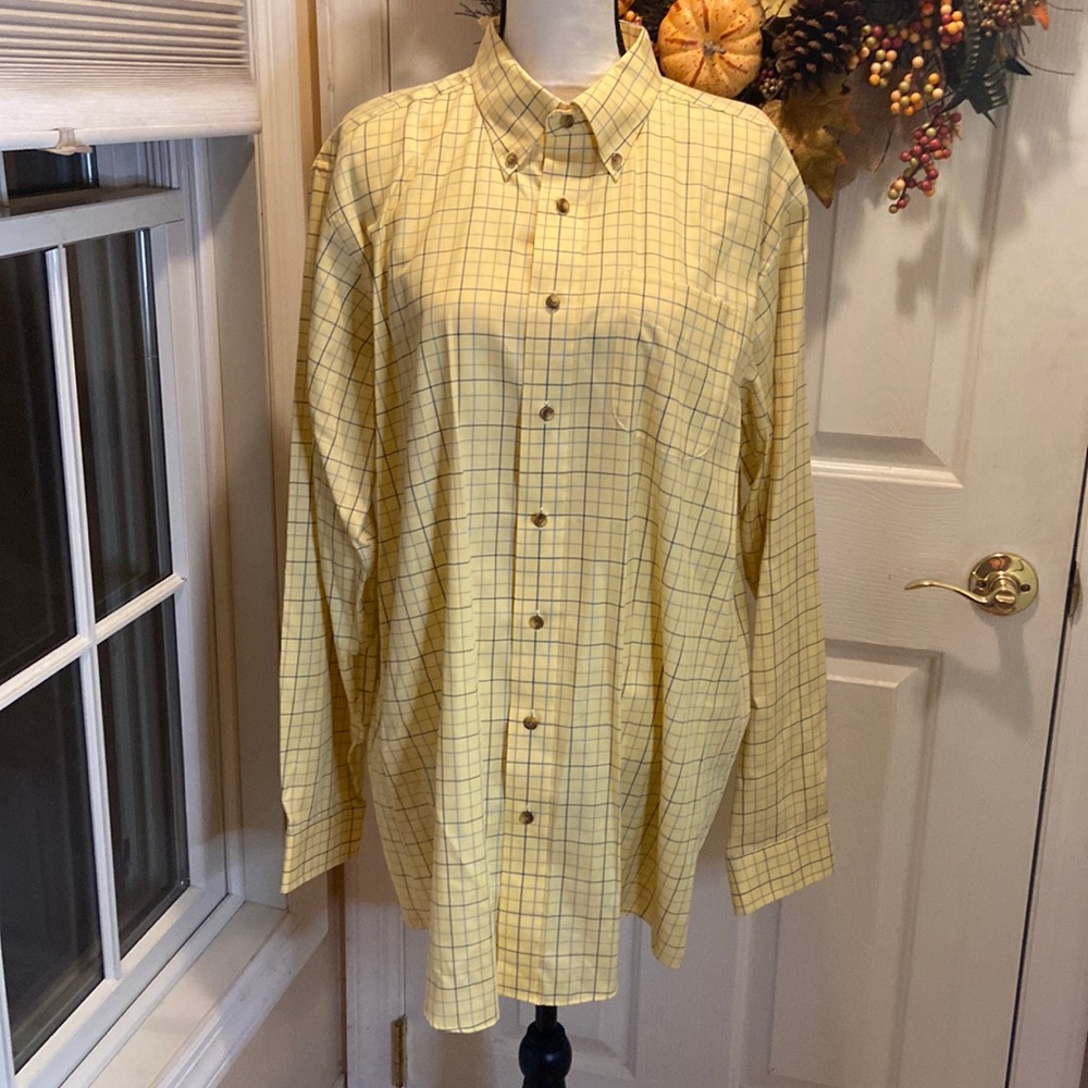 L.L.BEAN Size L Tall Wrinkle Resistant Traditional Fit Yellow Plaid Shirt